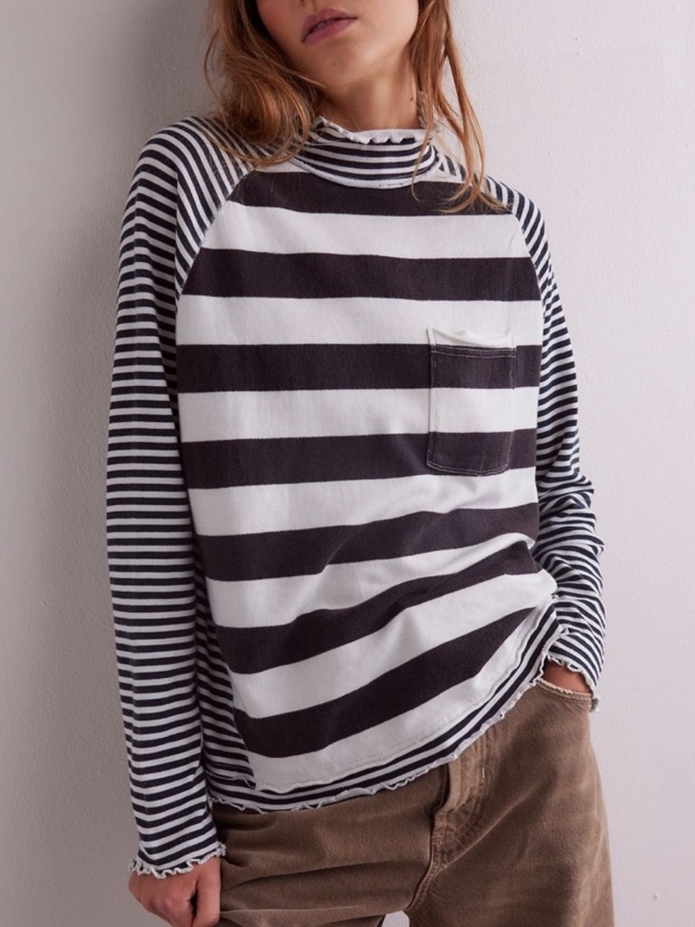 NWOT Free People We The Free Punk Playful Lng-Sleeve in Black/White Combo XS S M